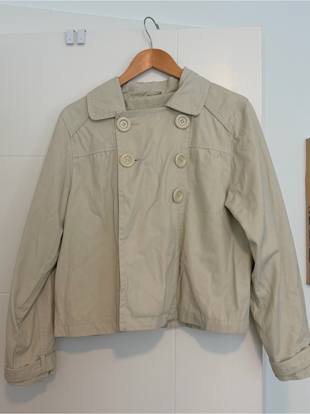 No Boundaries Cream Double-Breasted Cropped Trench Jacket